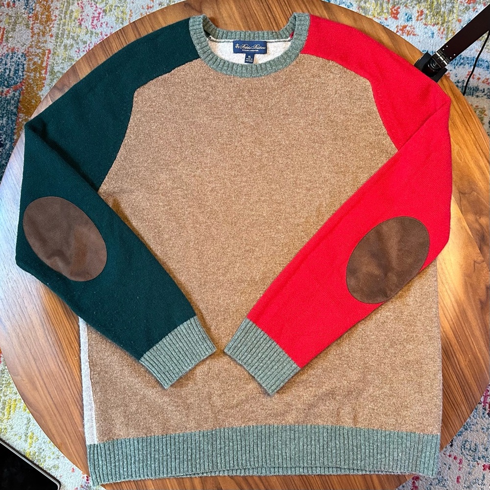 XL Brooks Brothers Green, Red, Brown Wool Sweater